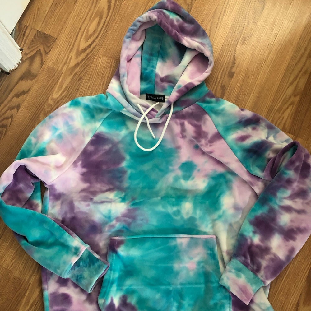 Tie-Dye Hooded Sweatshirt in Teal & Purple